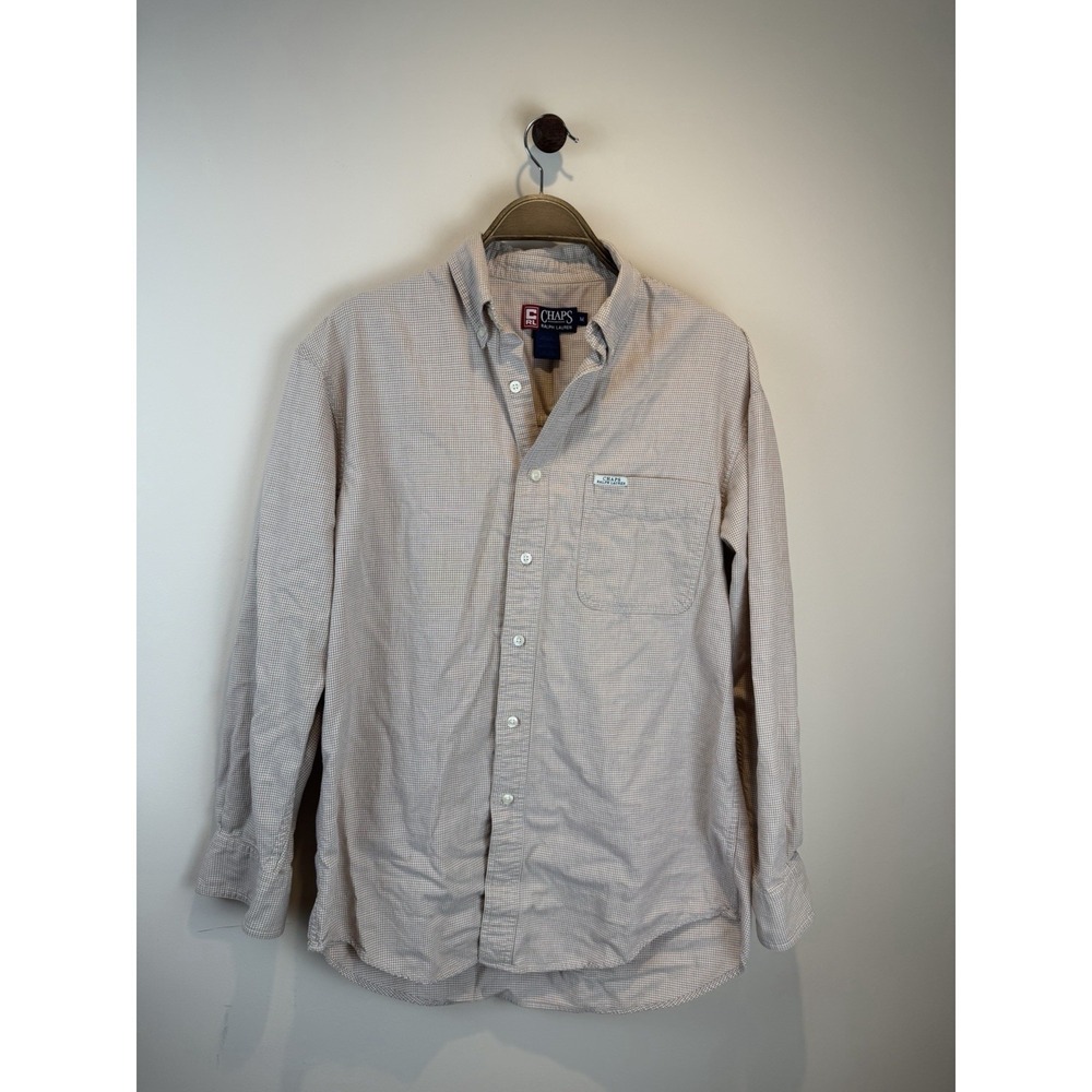 Chaps Ralph Lauren Vintage Houndstooth Button Up Shirt Long Sleeve Men's Medium